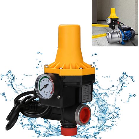 Jiubiaz Pumpensteuerung Druckschalter Wasserpumpe mit Kabel Digitale Einstellbare Trockenlaufschutz Hauswasserwerk Druckwächter Gartenpumpe Drucktaster Gelb