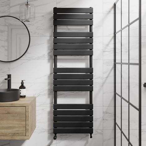 Duratherm Black Flat Panel Heated Towel Rail Bathroom Radiator 1600 x 500mm