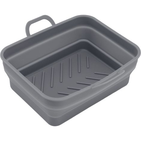 Lot de 2 tapis de friteuse en silicone résistant à la chaleur avec rainures et poignée, faciles à nettoyer (gris). (1/5)