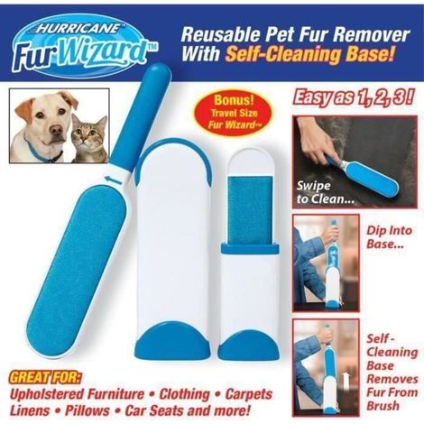 Brosse de nettoyage - Anti-Poils - T1049 - Durable - Base autonettoyante - Bleu et blanc (1/4)