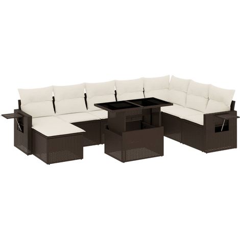 vidaXL Set Divani da Giardino 9pz con Cuscini Marrone in Polyrattan (1/5)