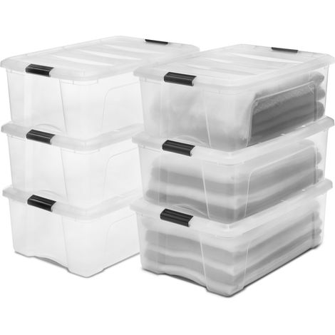 Iris Ohyama Scatole Portaoggetti in con Coperchio, 30L, Lotto di 6, Trasparente, Clip di Bloccaggio, Empilabile, Maniglia, Per Camera, Armadio, Ufficio, Organizzatore, Senza BPA, DDNTB-30 (1/5)