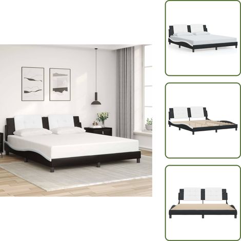 Bettgestell mit Kopfteil Schwarz und Weiß 180x200 cm Kunstleder - Bettstellengestell - Doppelbett - Schlafzimmermöbel - Kunstlederbettwäsche - Boxspringbett (1/5)