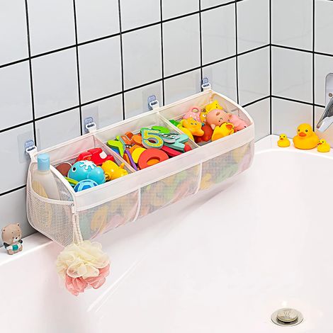 Origineller Badespielzeug-Organizer mit 3 horizontalen Fächern und großen Öffnungen für die Badewanne, für einfachen Zugriff und Sortierung der Spielsachen