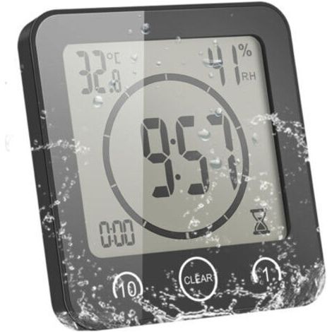 FENOPLASTICAHorloge multifonction étanche avec minuteur, thermomètre et hygromètre  fixation par ventouse, convient aux salles de bains et aux cuisines  grand écran LCD. (1/5)