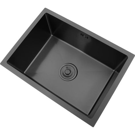 Fregadero de cocina, acero inoxidable 304, instalación empotrada, negro. (1/2)