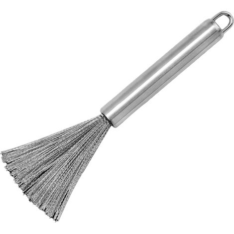 Brosse à récurer en acier inoxydable, brosse de cuisine domestique, douce pour les mains, fil d'acier à ressort, laine d'acier, long manche. (1/5)