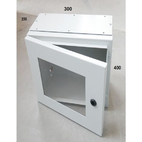 Coffret industriel métallique 400x300x200mm acier zingué porte vitrée gris IK10 étanche IP55 GISSEY