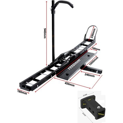Equipement Express Sicoba – Porte-moto attelage scooter avec rampe de chargement 227kg – Adaptateur tube carré 2'' 85x55mm – Acier haute résistance pour charges lourdes (1/3)