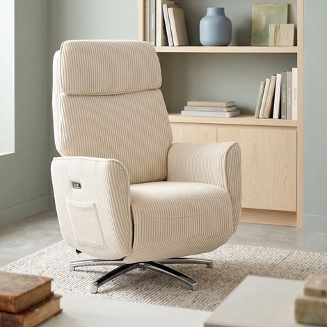 Sillón relax eléctrico giratorio 360°, doble motor, reposapiés, marfil DESVIAE (1/5)