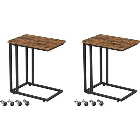 VASAGLE Table d’Appoint, Lot de 2, Bout de Canapé, Table Mobile, avec Cadre en Acier et roulettes, Montage Facile, Style Industriel, pour Salon, Chambre, Balcon, Marron Rustique et Noir LCT644B01 (1/5)