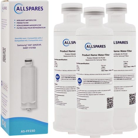 Filtro de agua AllSpares para refrigeradores (3 unidades) compatible con Samsung DA97-17376B (1/5)