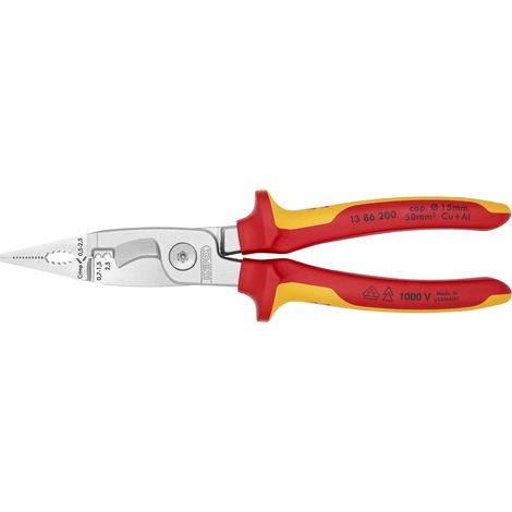 KNIPEX 13 86 200 SB Pinza per elettroinstallazioni isolati con manici rivestiti in materiale bicomponente, collaudati VDE cromata 200 mm