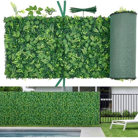 Mophorn Jardín Vertical Artificial 61 x 243,8 cm, Panel Decorativo de Pared 4 Unidades, Hojas de Boj Selváticas, Pantalla de Privacidad, Ideal para Decoración en Bodas, Hogar u Oficina (1/5)