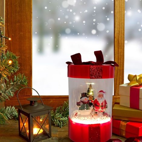 Boîte cadeau décorative lumineuse et musicale souffle-neige H.20cm - Rond - SILUMEN (1/5)