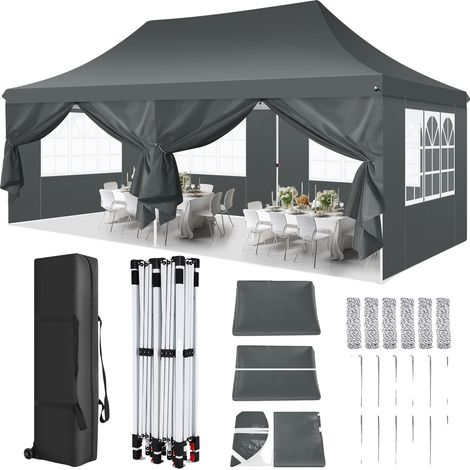 Carpa plegable, resistente a la intemperie, de montaje rápido, color gris. (1/2)