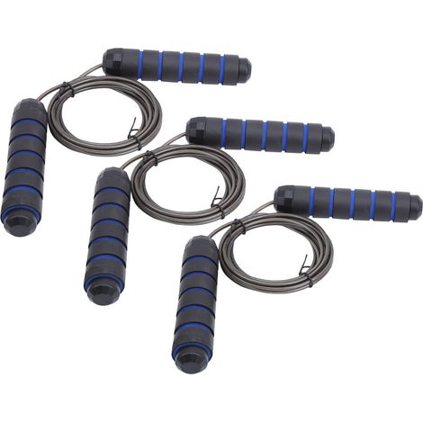 Corde à sauter en fil d'acier à roulement (lot de 3) pour adultes, idéale pour le fitness, la musculation et la perte de poids. Corde de sport ajustable, noire et bleue. (1/5)