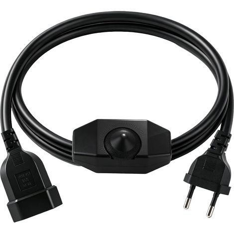 LED Dimmer Switch 250 V, Dimmable LED Switch Continuous Rotatable Dimmable Extension Cord with 2 m Cable for Dimmable Lamps, EU Plug, Black (1/5)