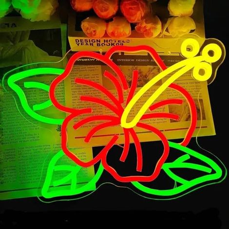 Applique murale LED à fleurs tropicales hibiscus 35x27cm multicolore USB (1/5)