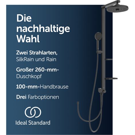 Ideal Standard ✔ Ceratwist Alu+ Duschsystem ohne Armatur, mit 2 Ablagen, 2-Funktionshandbrause und 2-Funktionskopfbrause, Silk Black (1/5)