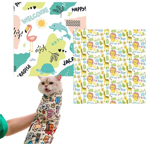 Lot de 2 Serviettes pour Chat, 55x55 cm, Auto-adhésives, Anti-griffures, Motifs Animaux, Pour Soins et Médication (1/5)