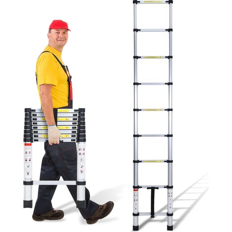 Wolketon Aluminium Teleskopleiter 2,6M, Leiter Ausziehbar, Klappleiter, Mehrzweckleiter, Stehleiter, Haushaltsleiter, Außenleiter, 150 kg Belastbarkeit