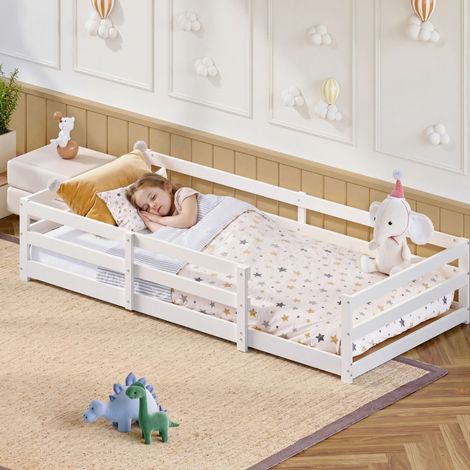 Cama infantil Montessori con barandilla blanca OKMYHOME (1/5)