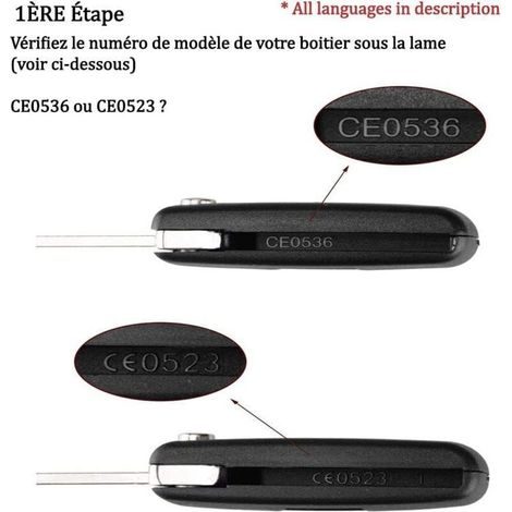 Clé Compatible 2 Boutons CE0536 clé à Rabat Pliable pour Peugeot 207 307 308 407 408 3008 5008 Citroen C2 C3 C4 C5 C6 C8 (1/3)