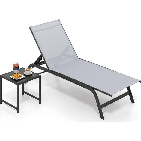 COSTWAY Set Sedie Sdraio da Giardino con Ruote e Tavolino Metallo (Grigio) (1/5)
