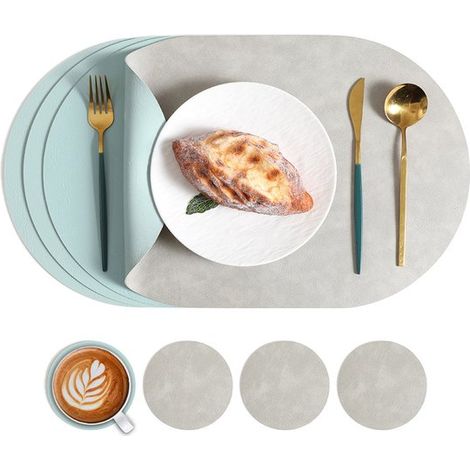 Sets de table ovales résistants à la chaleur le set comprend quatre sets de table lavables (45 x 30 cm) et quatre dessous de verre ronds (10 cm) pour la cuisine et la salle à manger (1/5)
