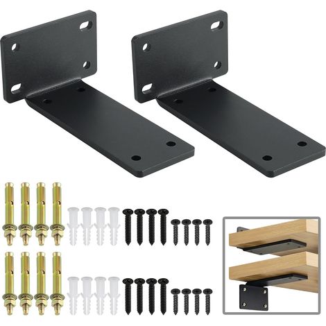Mooche 2PCS Black Shelf Brackets   5inch/12 7cm Scaffold Board Brackets, Heavy Duty Metal L Bracket for Wall Hanging Shelves (1/5)
