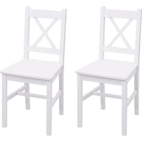 Lot de 2 chaises de cuisine design rustique en bois de pin blanc 040007353 (1/5)