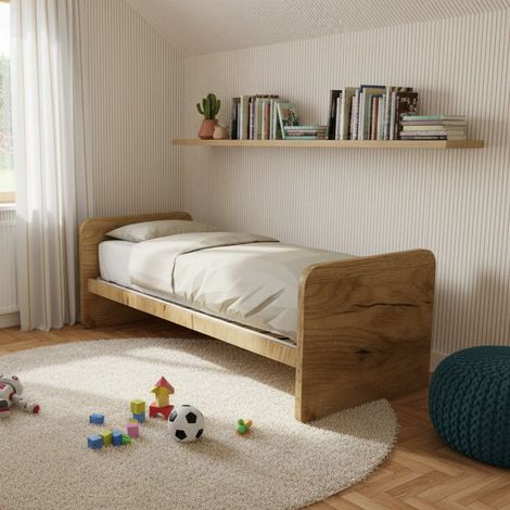 Letto singolo cameretta 80x190 con rete a doghe in acciaio e faggio - Quercia