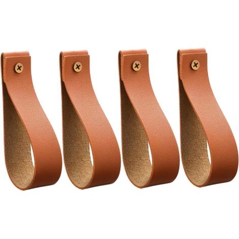 Lot de 4 sangles de tringle à rideaux en cuir à fixation murale pour salle de bain, cuisine, chambre à coucher, marron (1/4)