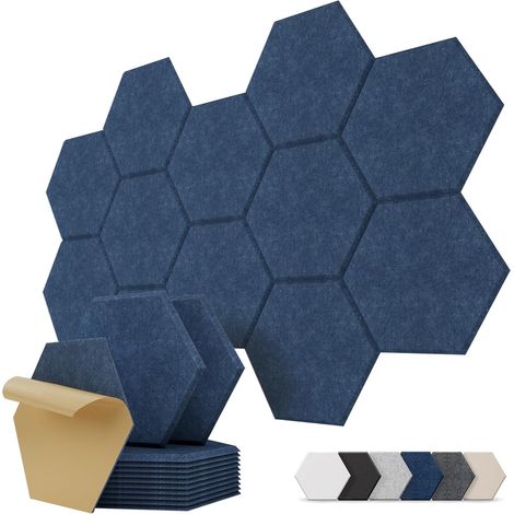 panneau acoustique mural hexagonal autocollant, lot de 12, panneaux acoustiques décoratifs à absorption pour mur, plafond et porte, gaming, home studio, bureau, 30 x 26 x 0,9 cm, bleu foncé (1/5)