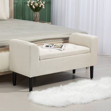 Banc coffre de rangement capitonné avec accoudoirs pour la chambre à coucher entrée salon - beige