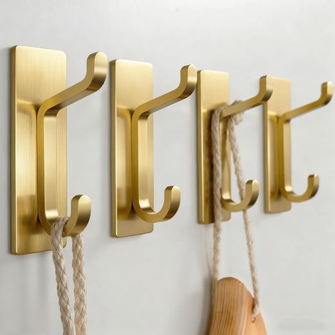 4er-Set Handtuchhalter, selbstklebend, kein Bohren erforderlich, Edelstahl/Aluminium, Wandmontage, Tragkraft 6 kg, Badezimmer (1/5)