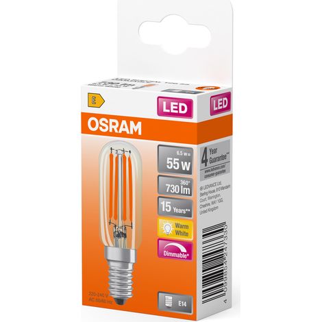 OSRAM LED spéciaen forme de goutte, transparente, multicolore, 6,5 W, 730 lm, 2700 K pour lumière blanc chaud, culot E14, diamètre 25 mm, EEK E, dimmable. (1/3)