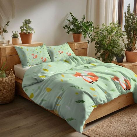Housse De Couette - 200x200 Cm - Renard - Microfibre - Réversible - Fermeture Éclair - Parure Lit 2 Personnes - 3 Pièces (1/5)