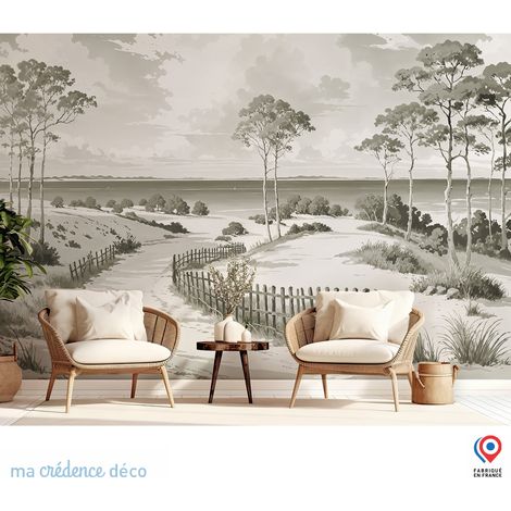 Papier peint : Dune, Arbres et mer, Sud ouest, Aquarelle 6 - Intissé - L.200 x H.280 cm - Vert émeraude (1/5)