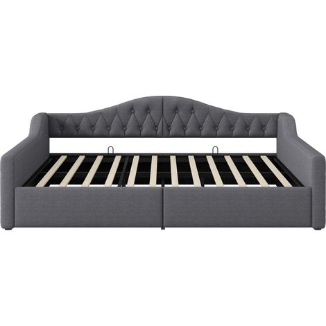 Cama de día tapizada 140 x 200 cm gris con LED y almacenaje (1/5)