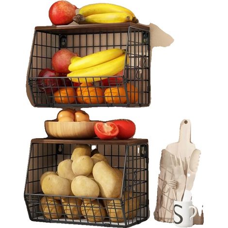Cestino portaoggetti da parete, in filo metallico, impilabile, dimensioni 38 x 25 x 12,7 cm, ideale per organizzare la cucina, utilizzo versatile. (1/5)