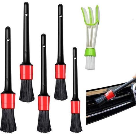 Pinceau Detailing Auto, Brosses de Nettoyage de Détail à Usage Humide et Sec pour Nettoyer L'intérieur de la Voiture, 6 Pcs (1/4)