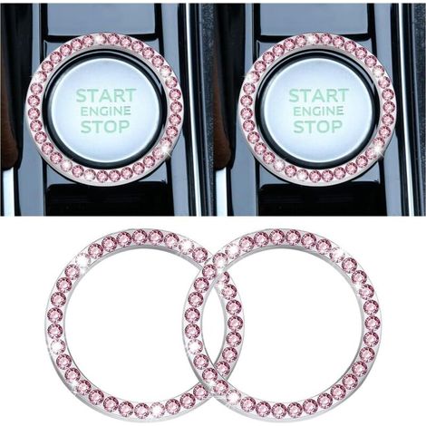 2 Pièces Couvercle Du Bouton De Démarrage Du Moteur De Voiture En Strass Cristal, Auto Moteur Démarrage Arrêt Cristal Strass Bouton Anneau Autocollant, Voiture Décor Accessoires (Rose1) (1/5)