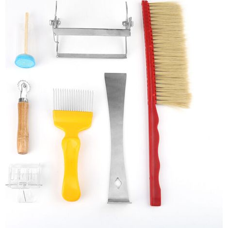 Ensemble de 7 pièces pour l'apiculture : outils d'apiculteur, brosse à operculer, gratte-reine (1/5)