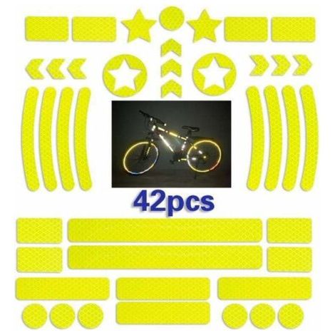 Pegatinas Reflectantes para Casco y Bicicleta - 42 Piezas Cinta Amarilla Reflectante - Seguridad para Ciclistas y Patinetes - Visibilidad Nocturna