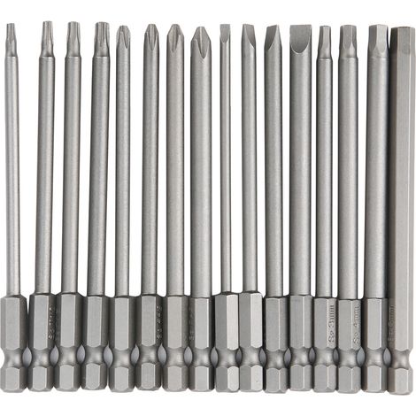 Ensemble de 16 embouts de tournevis de 100 mm : hexagonaux, cruciformes, plats, creux et pentalobes. Accessoires pour tournevis. (1/5)