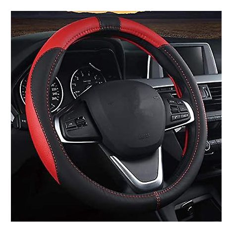 housse De Volant En Cuir (noir Rouge), Housse De Volant De Voiture De Diamtre Universel 15"/38 Cm, Style Sport Respirant Antidrapant, Durable Et C (1/5)