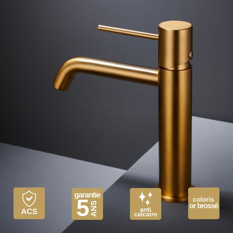 Robinet Mitigeur Lavabo Salle de Bain or brossé – Bec Bas Anti-Calcaire – Design Moderne - MONZA IMEX (1/4)