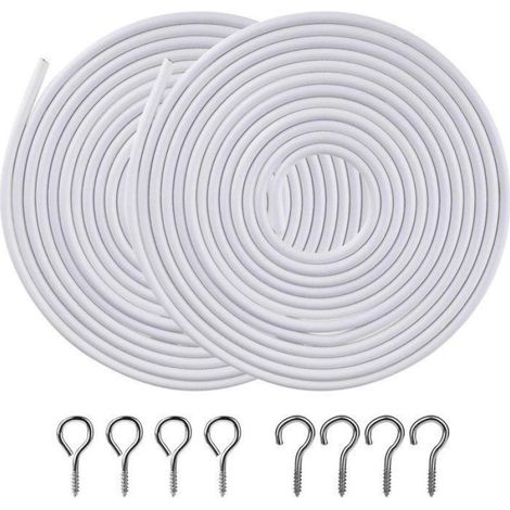Câble spiralé pour rideaux - 2 pièces - Câble pour rideaux - Avec œillets et crochets - Fil de suspension - Kit de câble (1/4)